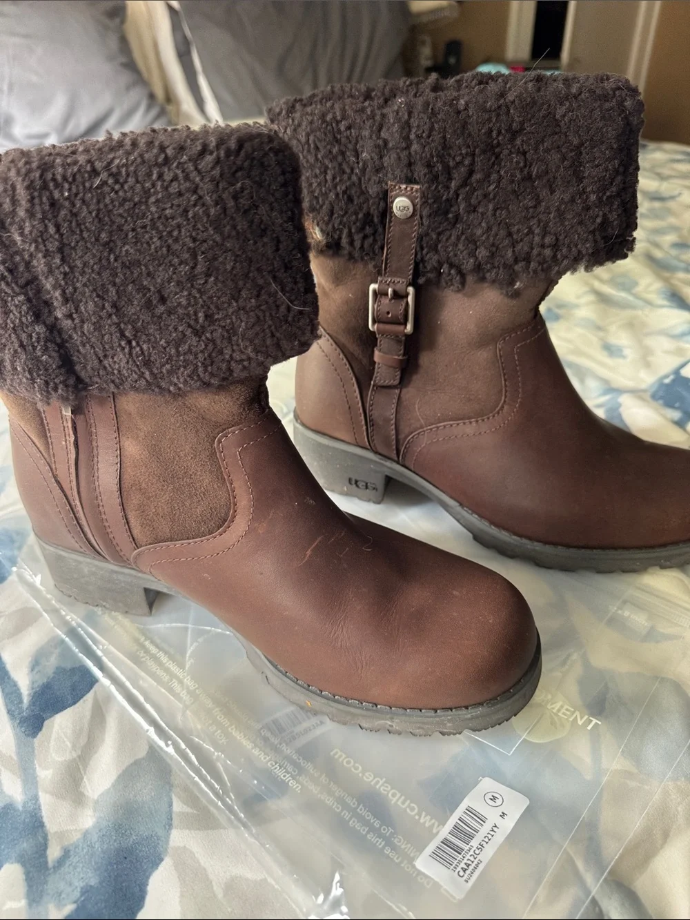 UGG Brown Leather Ankle Boots with Lug Soles